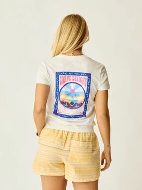 Carve Designs White Graphic Tee with Yellow Striped Women’s Shorts
